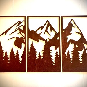 Pine Tree Forest Mountains wall art, 3 panel available in multiple sizes and finishes, decor wall art original