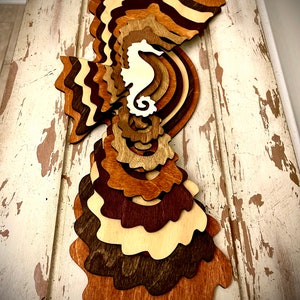 Stacked Seahorse wood 3D table art / wall art, multi-color.
