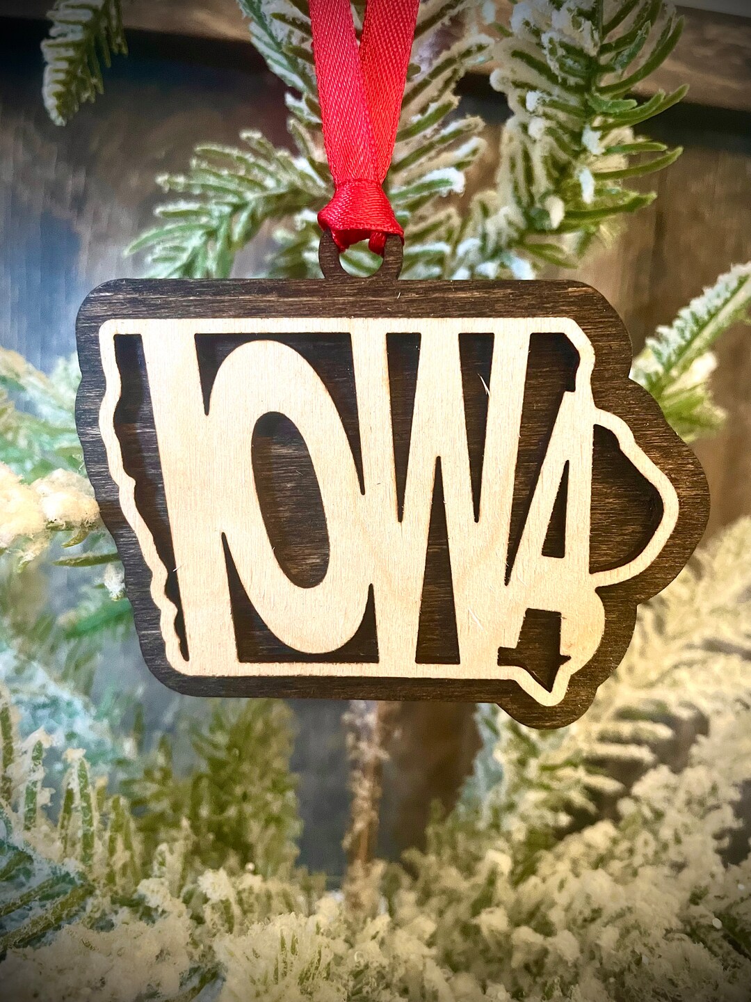 Iowa Word Art 2-layer Ornament Laser Cut Wood Ornament, Iowa Gift Tag ...