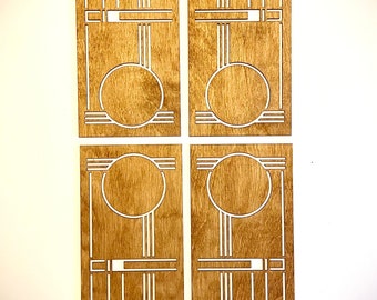 Boho Modern Frank Lloyd Wright-inspired Art Deco Geometry wood wall art, 4 panel in natural or 11 other finishes, decor wall art original E