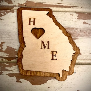 Georgia HOME 2-layer state outline laser cut wood magnet available unfinished or 11 other finish choices