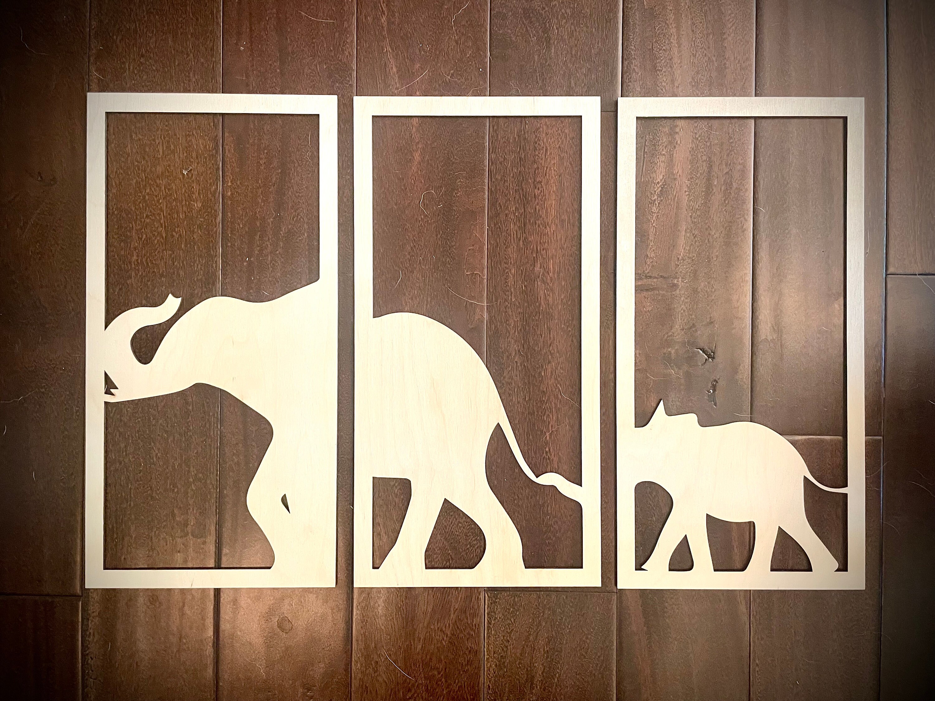 Mom and Baby Elephant Wood Wall Art 3 Panel in Natural or 11 Etsy