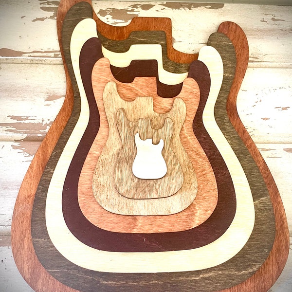 Stacked Electric Guitar 3D table art,  wall art, multi-color.  Great for rock music fans.