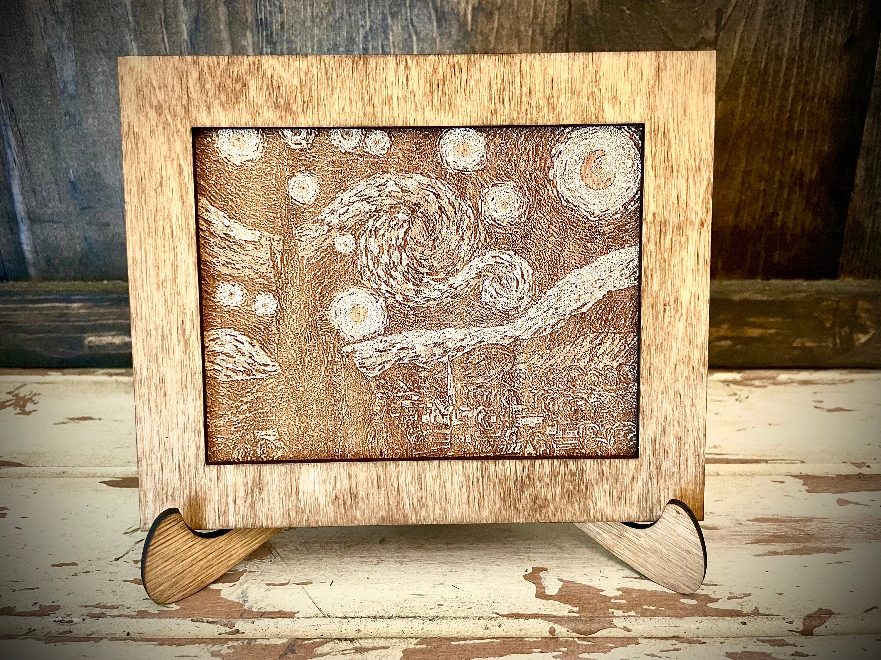 ヴィンセント・ヴァン・ゴッホの彫刻された木製「星月夜」ミニ