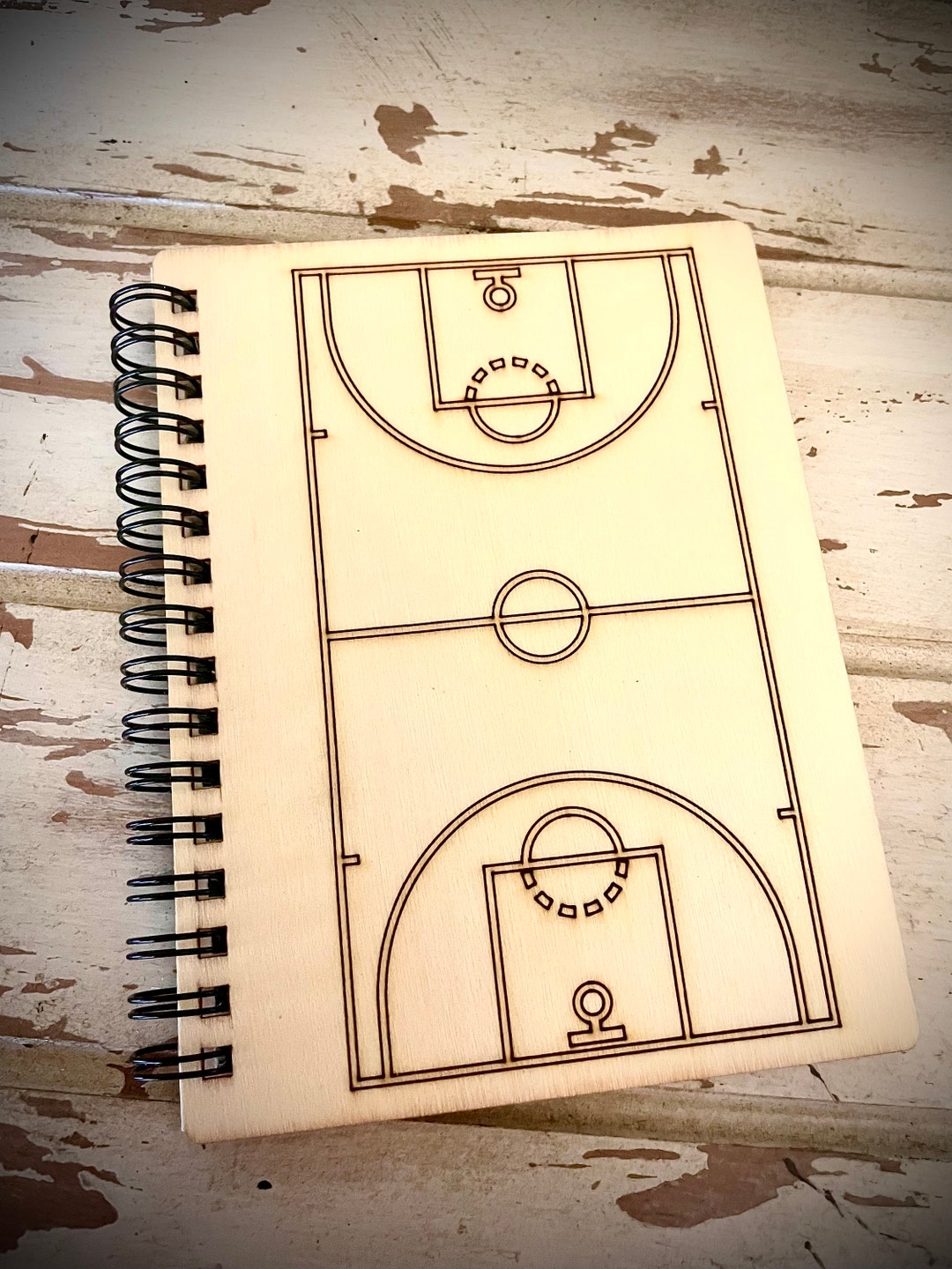 Basketball Court Wood Cover Spiral Notebook; Basketball Senior Night - Etsy