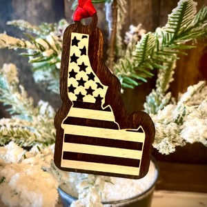 Idaho US Flag 2-layer ornament laser cut wood ornament or gift tag available unfinished or 11 other finish choices