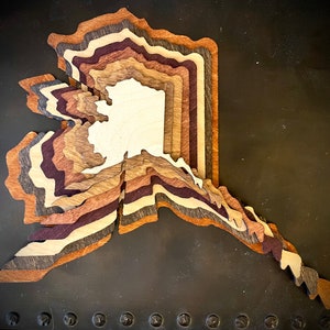 Alaska Stacked State wood 3D table art, Alaska wall art, multi-color, Alaska home decor