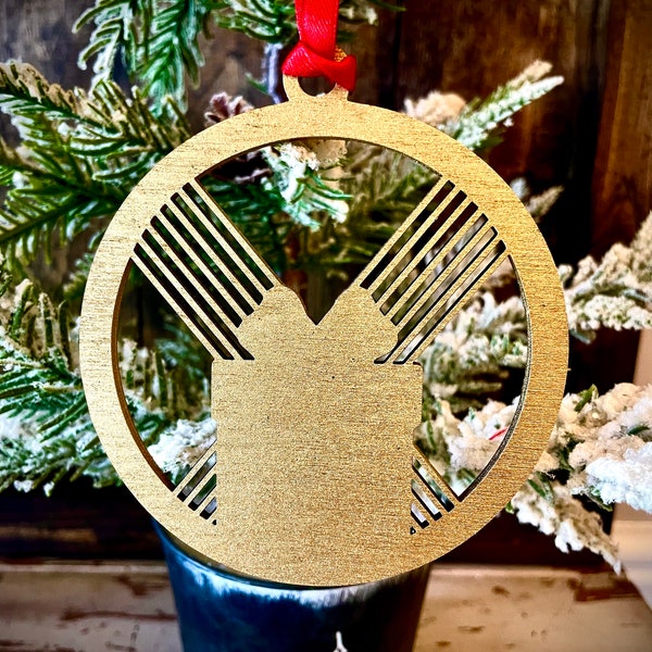 Symbols of Christmas Art Deco gift box ornament 1 of 12 in the series in bright gold or 12 other finishes.  Full set of 12 also available.