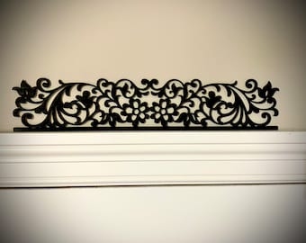 Floral window and door trim / molding accent / border decoration / header available in natural or 11 other finishes-Floral Style A