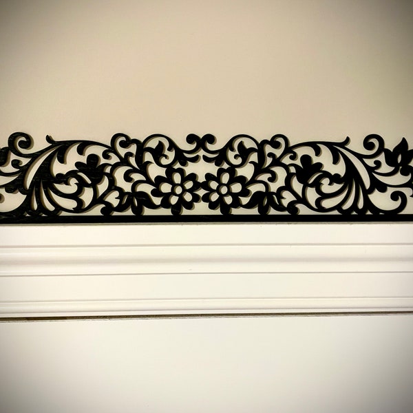 Floral window and door trim / molding accent / border decoration / header available in natural or 11 other finishes-Floral Style A