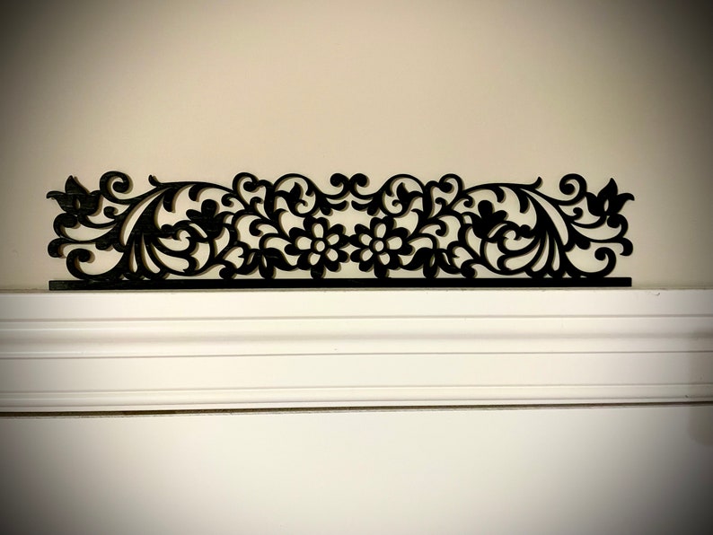 Floral window and door trim / molding accent / border decoration / header available in natural or 11 other finishes-Floral Style A Black