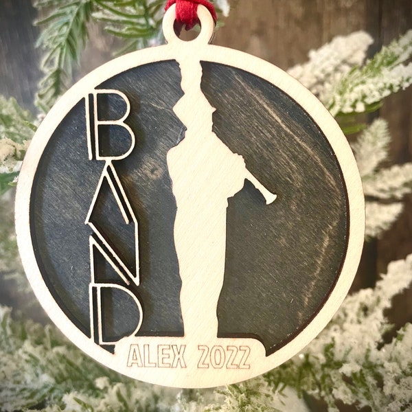 Marching band clarinet player 2-layer personalized laser cut wood Christmas ornament, gift tag available unfinished or stained v 14 of 18