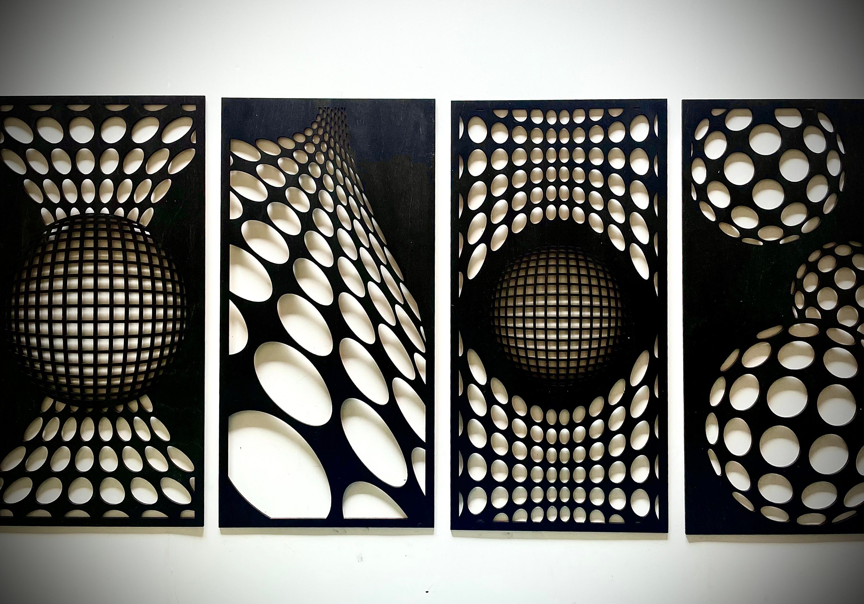 アート・デザイン・音楽 OPTICAL ILLUSIONS Optical Illusion Geometric 4 Panel Wall Art Available in