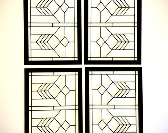 Boho Modern Frank Lloyd Wright-inspired Art Deco Geometry wood wall art, 4 panel in natural or 11 other finishes, decor wall art original D