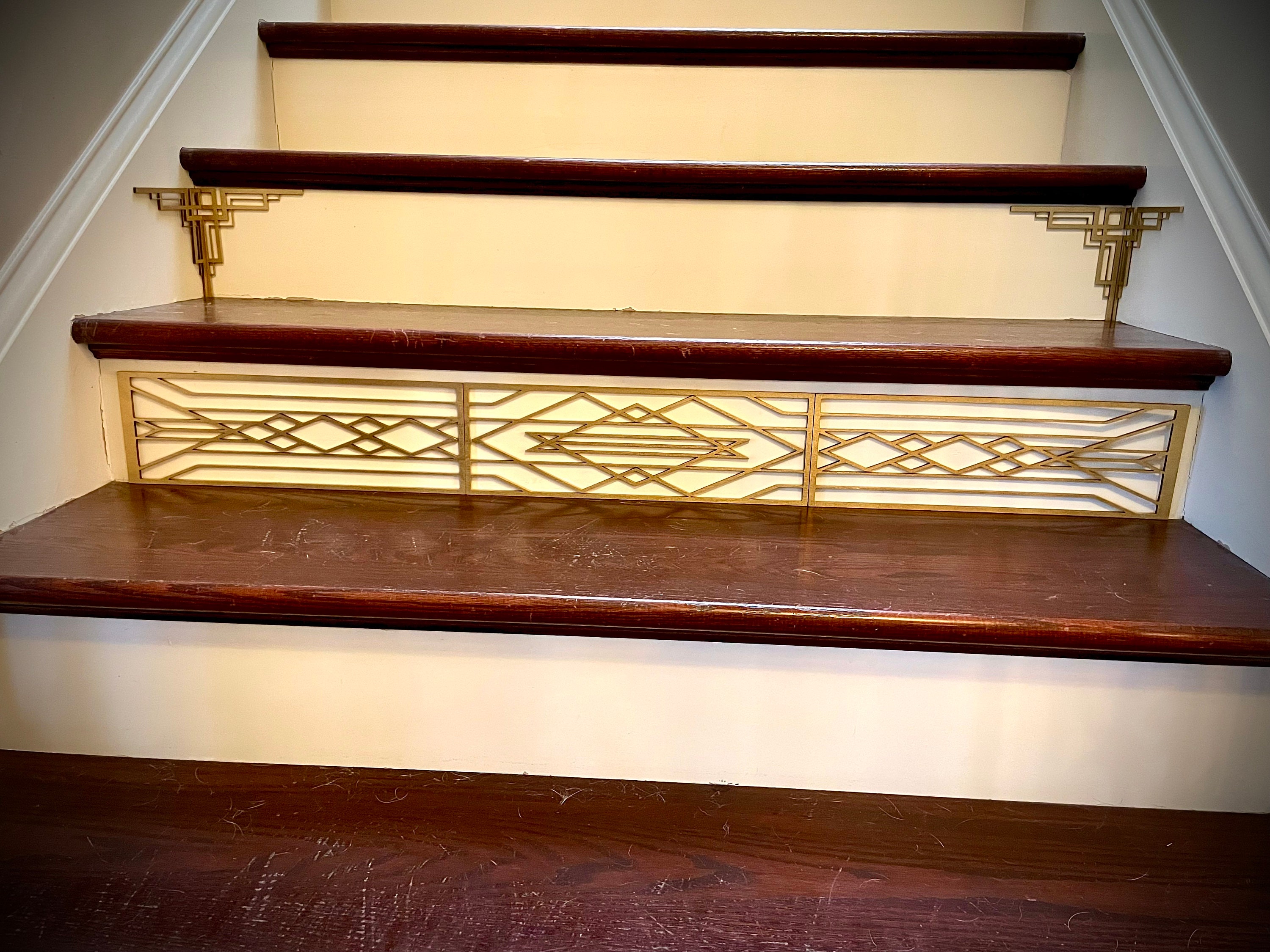 Frank Lloyd Wright-inspired art deco Staircase accents / embellishments (set of 3) available in natural or 14 other finishes-FLW set A