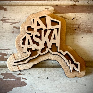 Alaska word art 2-layer laser cut wood magnet available unfinished or 11 other finish choices
