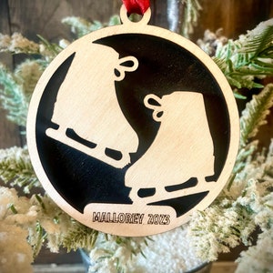 Figure Skating skater 2-layer personalized laser cut wood Christmas ornament, gift tag available unfinished or stained #10 of 10.