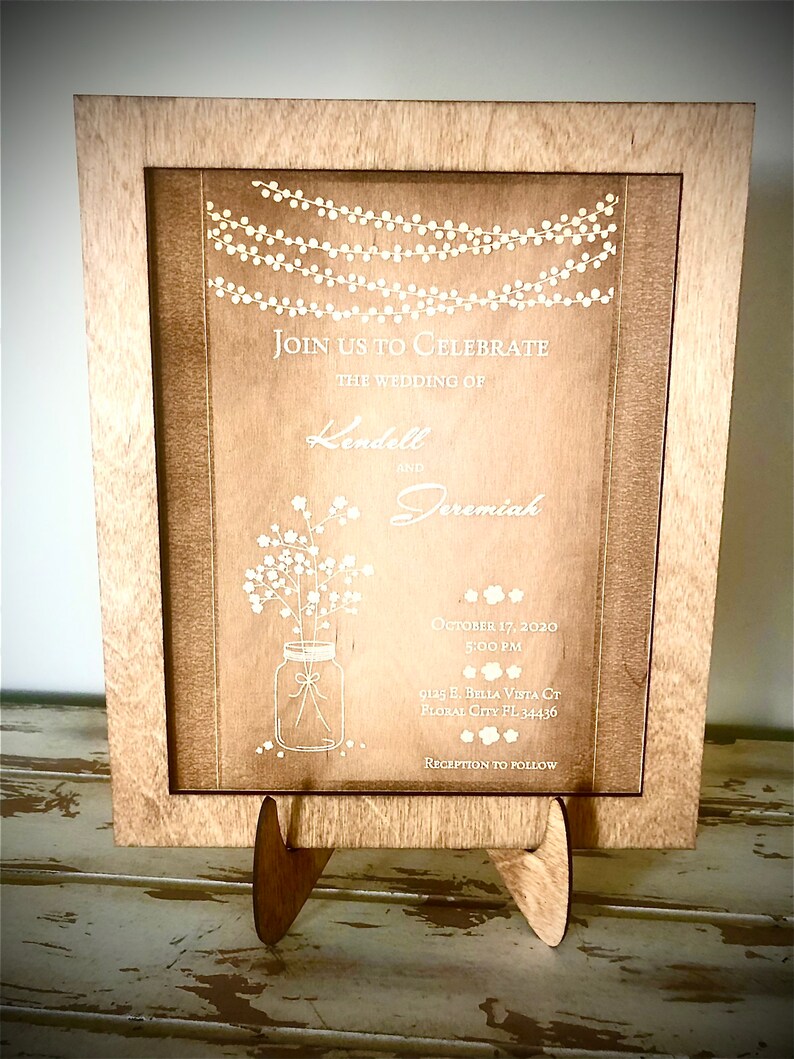 Wedding invitation memento / keepsake engraved on wood with Etsy