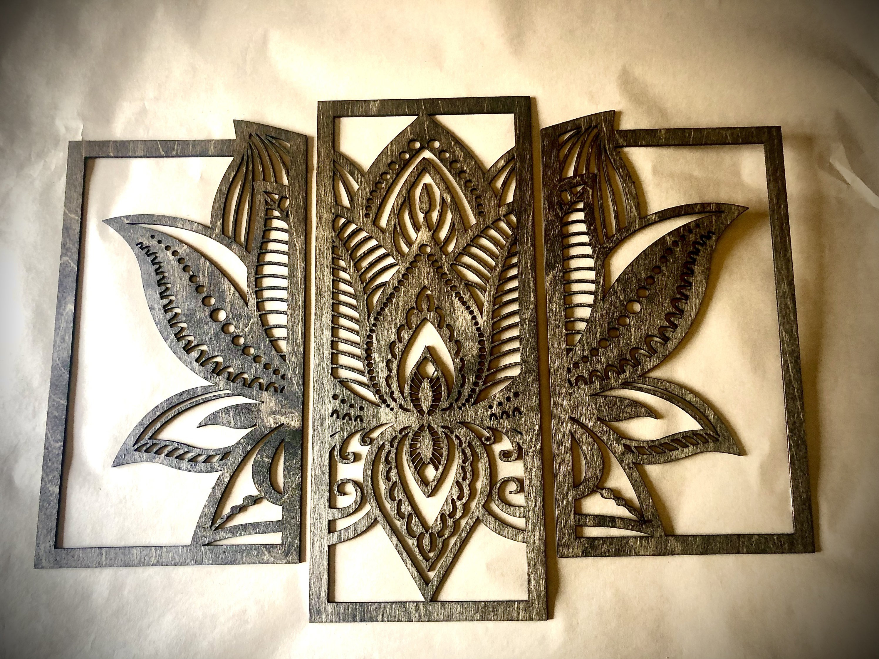 decor wall art original Lotus Flower mandala wood wall art 3 panel in