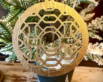 Ornamentos geométricos em madeira no estilo Boho Moderno Art Déco, em dourado brilhante ou 14 outros acabamentos - versão C