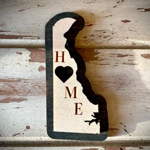Delaware HOME 2-layer state outline laser cut wood magnet available unfinished or 11 other finish choices