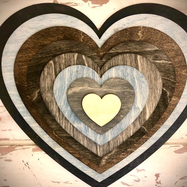 Stacked heart wood decoration - multi color Valentine gift