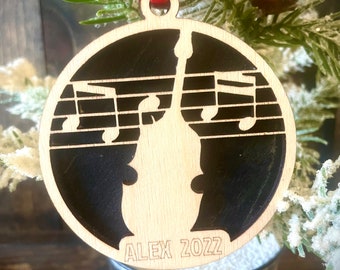 String bass double bass cello 2-layer personalized laser cut wood Christmas ornament, gift tag available unfinished or stained