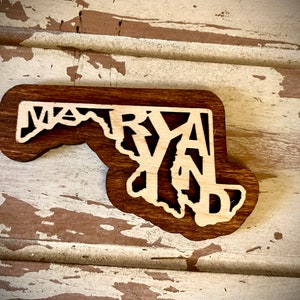 Maryland word art 2-layer laser cut wood magnet available unfinished or 11 other finish choices