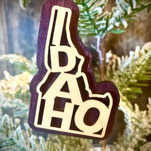 Idaho word art 2-layer ornament laser cut wood ornament, Idaho gift tag available unfinished or 11 other finish choices