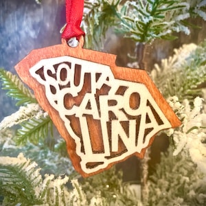 South Carolina word art 2-layer ornament laser cut wood ornament, South Carolina gift tag available unfinished or 11 other finish choices