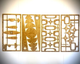 Mid Century Modern wood wall art, 4 panel in multiple sizes and finishes, decor wall art original Boho Modern - SET A