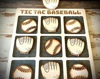 Baseball game - Tic Tac Baseball.  Laser engraved and cut wood baseball game available in 12 finishes.  Great baseball gift, birthday gift