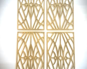 Boho Modern Frank Lloyd Wright-inspired Art Deco Geometry wood wall art, 4 panel in multiple sizes and finishes, wall decor, set T