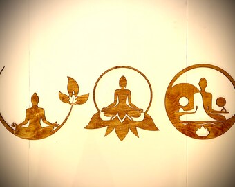 Yoga Chakra wall art, 3 panel set,  available in multiple finishes