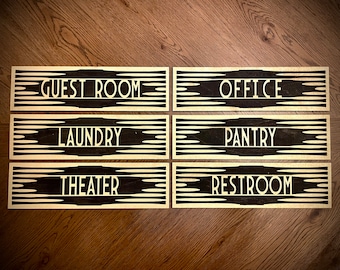 Art Deco Gatsby Room Sign-office, guest room, laundry, pantry, theater, restroom, multiple sizes Style A