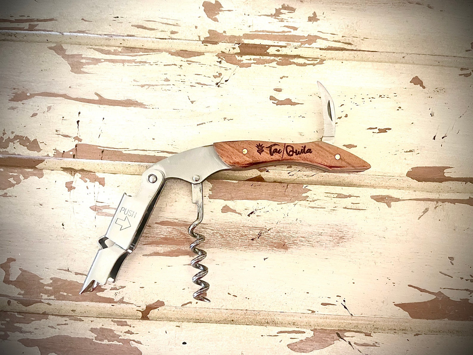 Custom Engraved Wood Wine Key Wine Opener Corkscrew Etsy