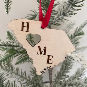 South Carolina HOME ornament laser cut wood ornament, South Carolina gift tag, available unfinished or 11 other finish choices
