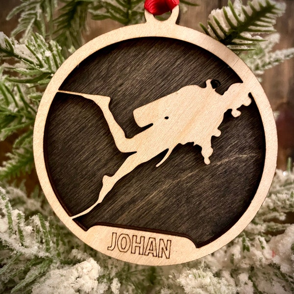 Scuba diver scuba diving 2-layer personalized laser cut wood Christmas ornament, gift tag available unfinished or stained