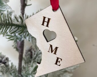 Washington DC HOME ornament laser cut wood ornament, Washington DC gift tag available unfinished or 11 other finish choices