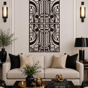Art Deco Geometric Wood Wall Art | Large Modern 4 Panel Wall Sculpture