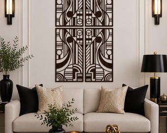 Art Deco Geometric Wood Wall Art | Large Modern 4 Panel Wall Sculpture