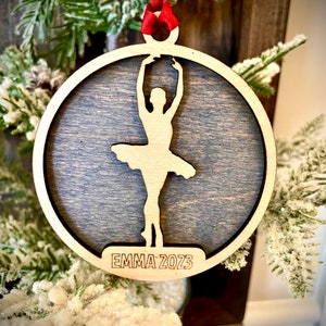 Ballet / Dance 2-layer personalized laser cut wood Christmas ornament, gift tag available unfinished or stained (version 14 of 15)