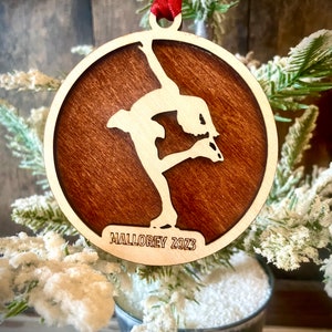 Figure Skating skater 2-layer personalized laser cut wood Christmas ornament, gift tag available unfinished or stained #2 of 10.