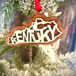 Kentucky word art 2-layer ornament laser cut wood ornament, Kentucky gift tag available unfinished or 11 other finish choices