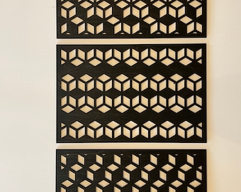 Geometric Cubes Optical illusion 3 panel wall art set available in multiple finishes