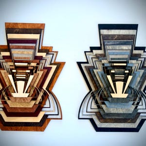 Boho Modern Art Deco-tält Staplade 3D-bordskonst, väggkonst, flerfärgad, finns i flera storlekar.
