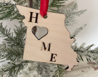 Missouri HOME ornament laser cut wood ornament, Missouri gift tag available unfinished or 11 other finish choices