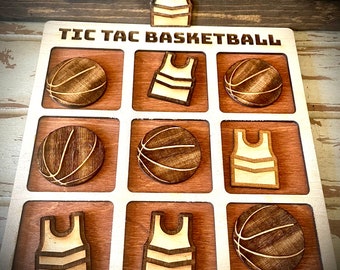 Basketball game - Tic Tac Basketball.  Laser engraved and cut wood game available in 12 finishes.  Great basketball gift, birthday gift