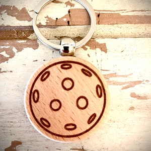 Pickleball Keychain;  Pickleball Gift, Pickleball senior night, Pickleball team gift, Coach Gift, Pickleball engraved onto wood keychain