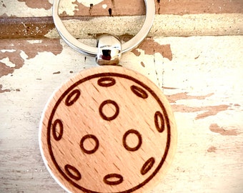 Pickleball Keychain;  Pickleball Gift, Pickleball senior night, Pickleball team gift, Coach Gift, Pickleball engraved onto wood keychain